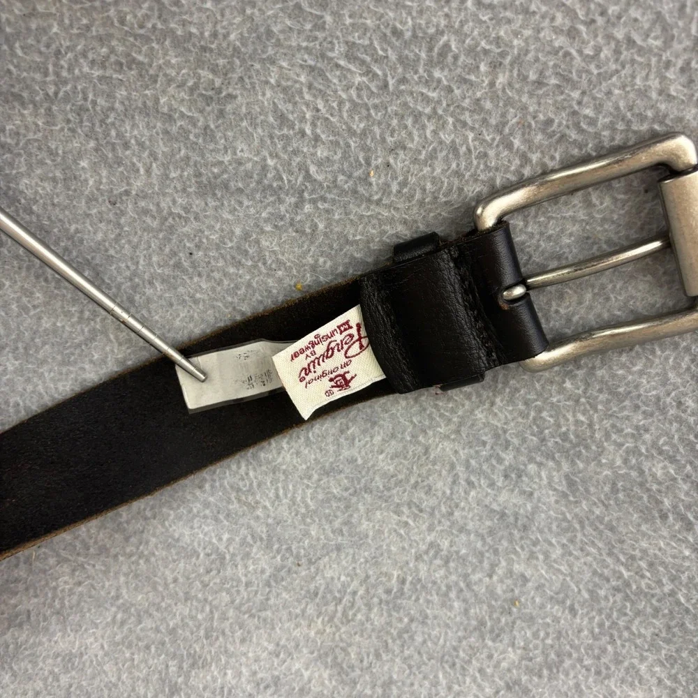 Original Penguin Belt Mens 34 Black Full Grain Cowhide Leather Silver Buckle